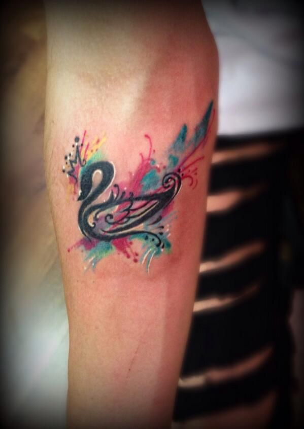 599x846 Watercolor Swan Tattoo....i Love Everything About This Except For - Watercolor Swan Tattoo