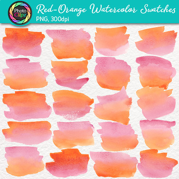 350x350 Red Orange Watercolor Swatches Clip Art {Hand Painted Textures For - Watercolor Swatches