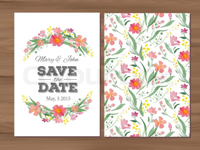 800x600 Save The Date Wedding Invitation With Watercolor Flowers And - Watercolor Swatches Illustrator Free