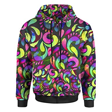 385x385 Neon Watercolor Swirls Men Zip Up Hoodie - Watercolor Swirls