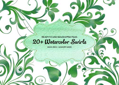 500x357 Swirl Photoshop Brushes Featuring Watercolor Texture - Watercolor Swirls