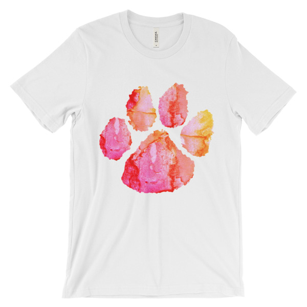 600x600 Watercolor Paw Print T Shirt Pink - Watercolor T