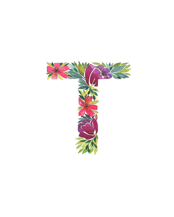 570x713 Watercolor Alphabet Letter T Print Initial T By Tulippoplarco - Watercolor T