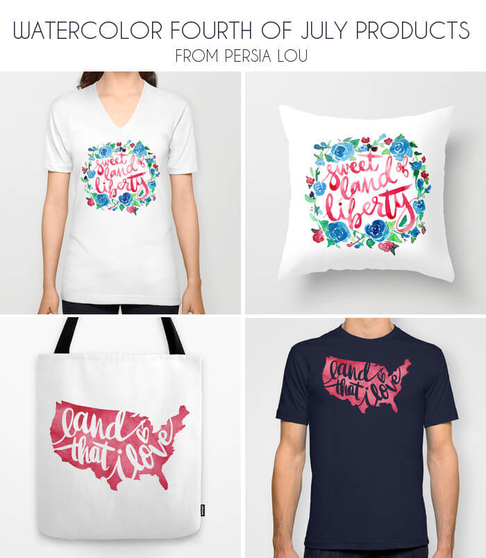 700x804 Fourth Of July T Shirts - Watercolor T Shirt Printing