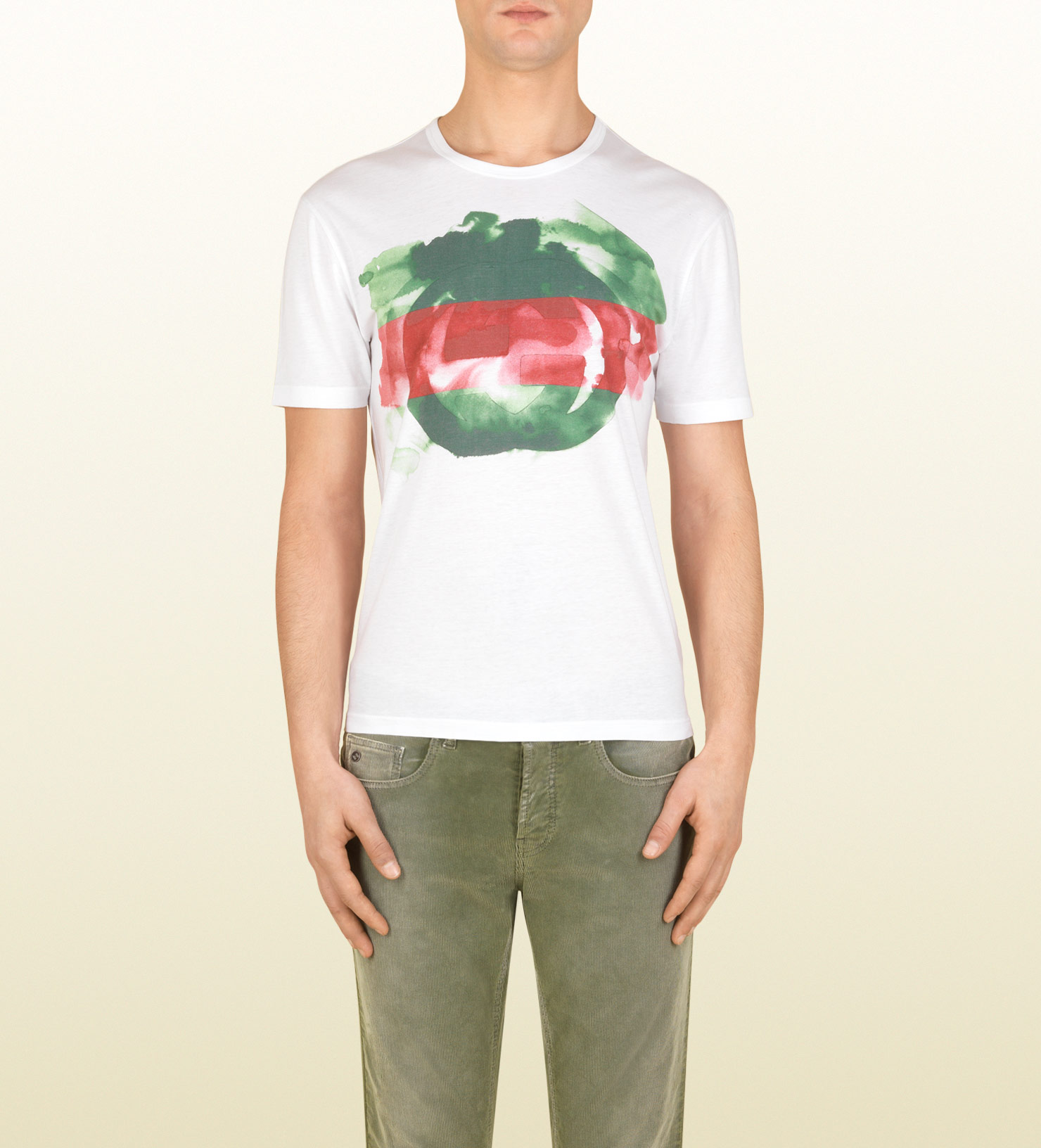 1480x1632 Gucci Cotton Jersey Watercolor Print Tshirt In White For Men - Watercolor T Shirt Printing