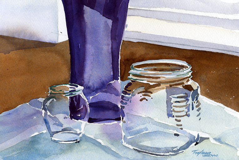 764x511 Honey And Fig Jars On Table Vermont Watercolor Artist Tony Conner - Watercolor Table