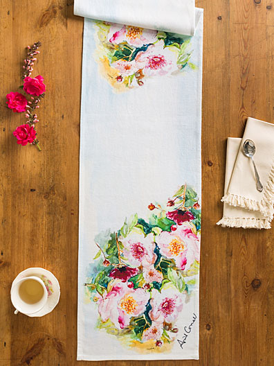 396x528 Peony Watercolor Table Runner Linens Amp Kitchen, Placemats - Watercolor Table