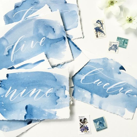 564x564 Picture Of Watercolor Indigo Wedding Table Numbers With White - Watercolor Table