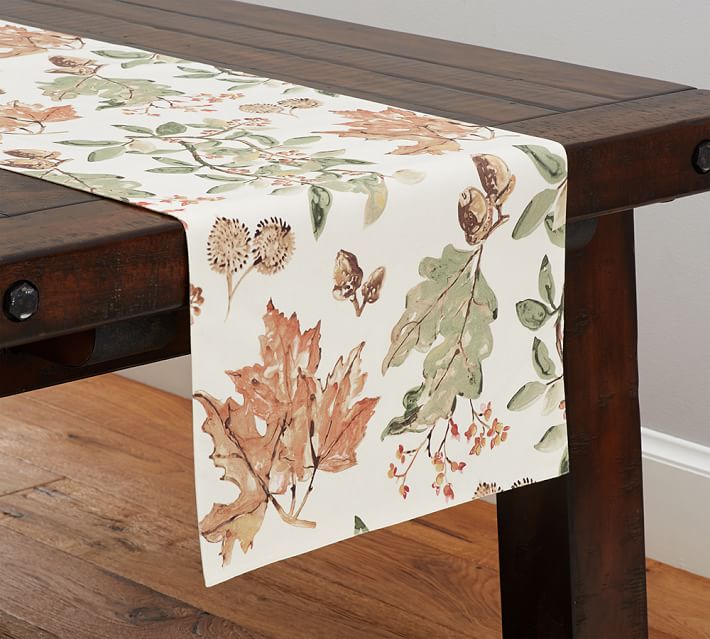 710x639 Watercolor Leaves Table Runner Pottery Barn - Watercolor Table