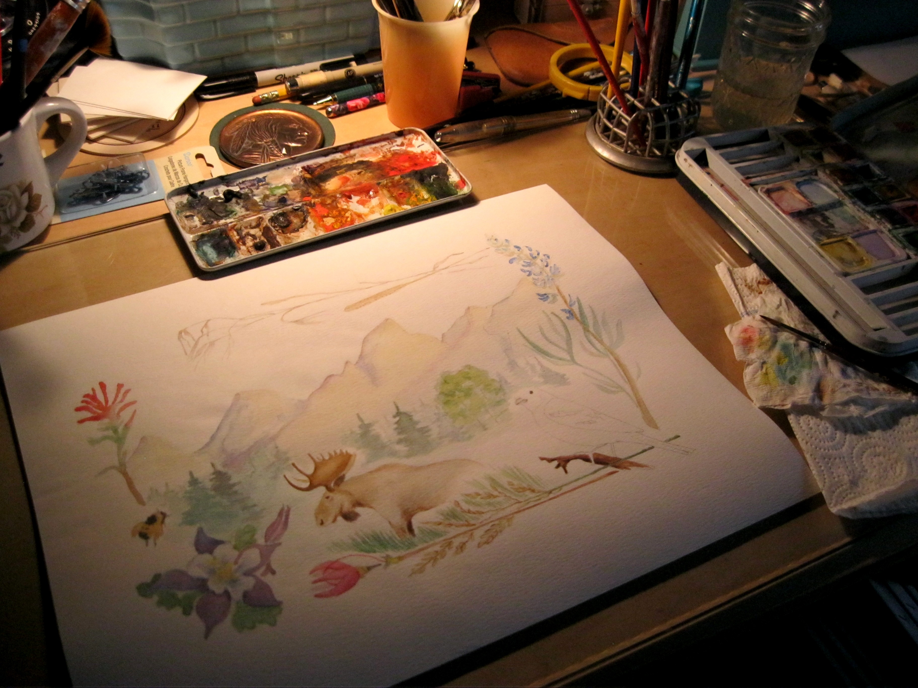 3648x2736 Wildflowers And Tetons Watercolor Gallery Of Art By Alice Flynn - Watercolor Table