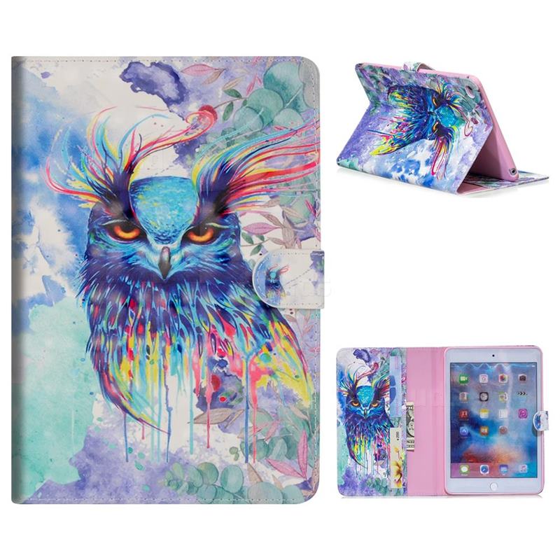 800x800 Watercolor Owl 3d Painted Leather Tablet Wallet Case For Ipad Mini - Watercolor Tablet