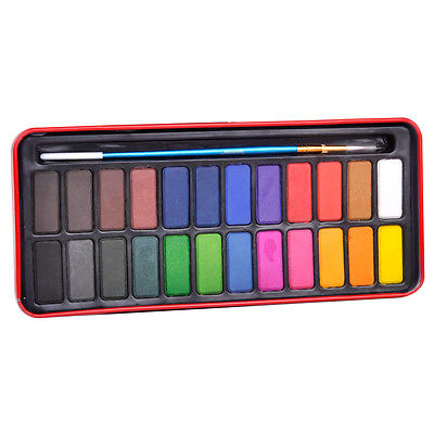 400x400 24 Colors Solid Watercolor Pigments Tablet With Paintbrush Metal - Watercolor Tablet