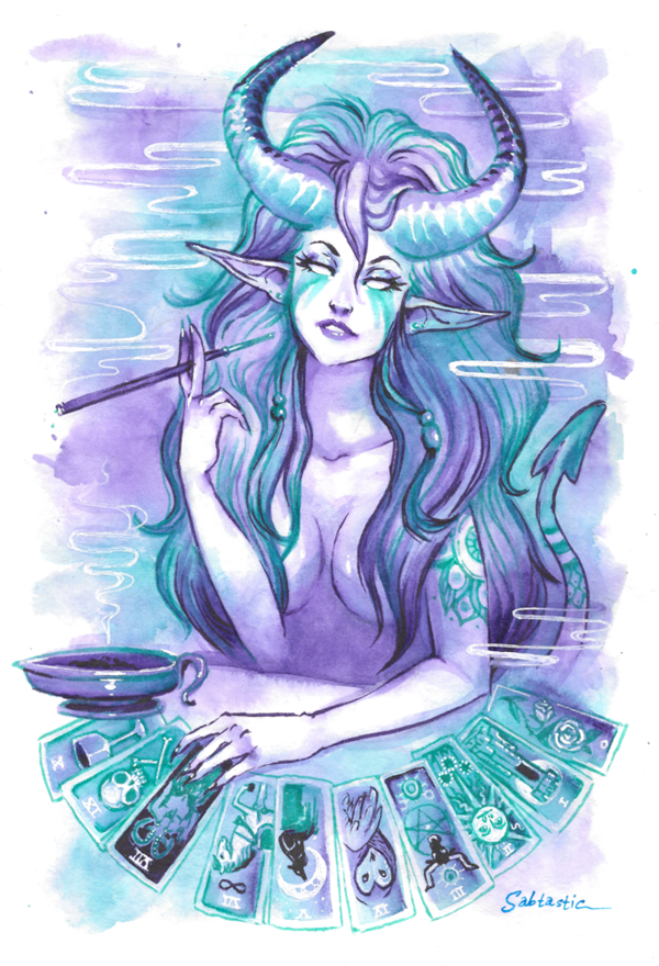 600x880 Tarot Card Cigarello Succubus By Sabtastic - Watercolor Tarot