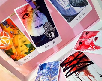 340x270 Tarot Card Watercolor Artwork Tarot Design Box Frame Art Etsy - Watercolor Tarot Cards