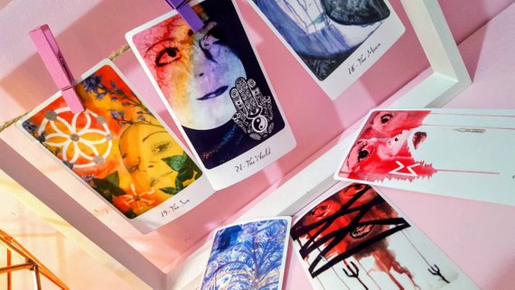 570x321 Tarot Cards Set Of 6. Blank Tarot Greeting Cards Original Etsy - Watercolor Tarot Cards