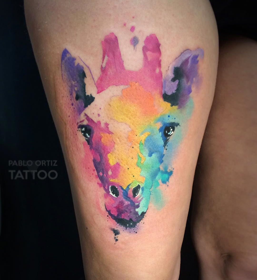 1080x1177 Giraffe Face Watercolor Tattoo Best Tattoo Design Ideas - Watercolor Tattoo