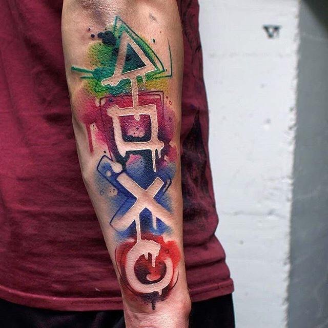 640x639 Playstation Watercolor Tattoo Atbge - Watercolor Tattoo