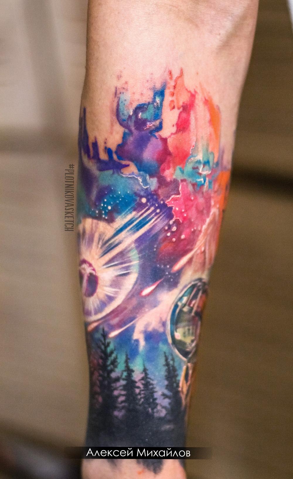 1000x1632 The Space Watercolor Tattoo Tattoo - Watercolor Tattoo