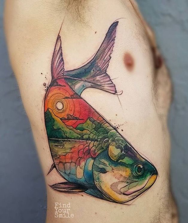 628x742 Fish With Tattoos Elaxsir - Watercolor Tattoo Fish