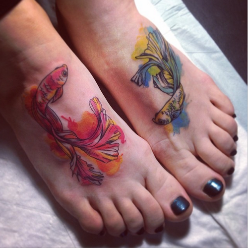 500x500 Koi Fish Watercolor Tattoo On Feet - Watercolor Tattoo Fish
