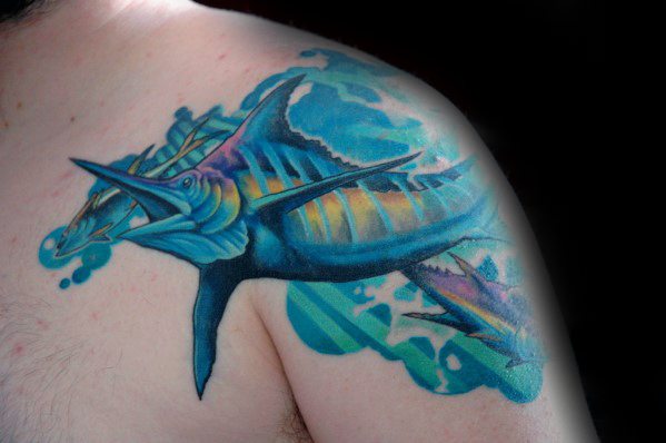 599x398 60 Marlin Tattoo Designs For Men - Watercolor Tattoo Fish