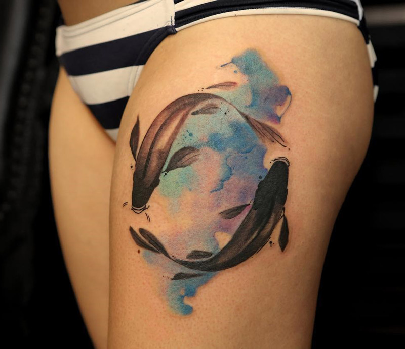 800x691 Balance, Koi Carp Swimming Best Tattoo Design Ideas - Watercolor Tattoo Fish