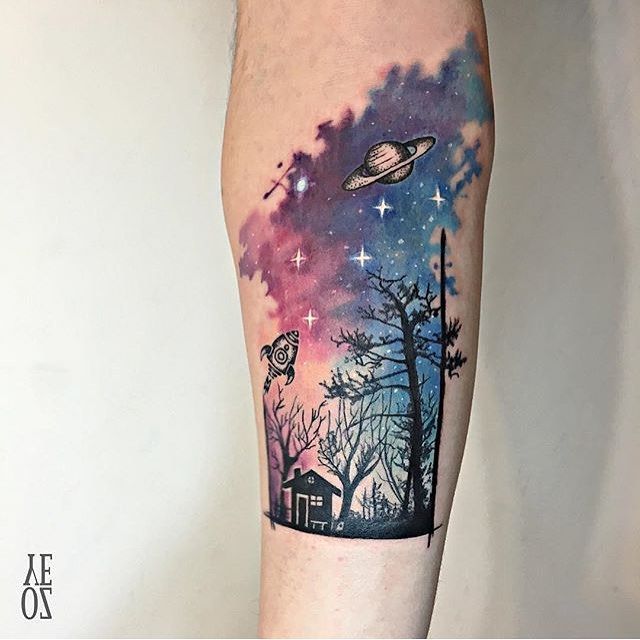 640x640 Pin By Brianna Charney On Tattoodles Alien Tattoo - Watercolor Tattoo Galaxy