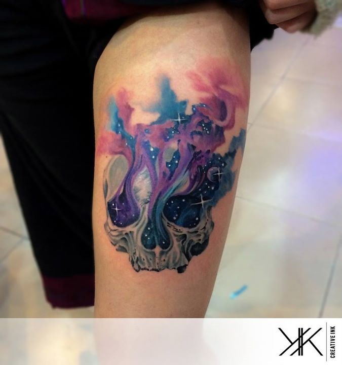 675x720 Skull Watercolor Tattoo Grafos Chdos Pal Futuro Wuu 4.20 - Watercolor Tattoo Galaxy