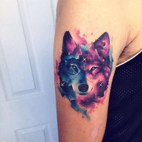 500x500 Watercolor Galaxy Wolf Tattoo By Adrian Bascur - Watercolor Tattoo Galaxy