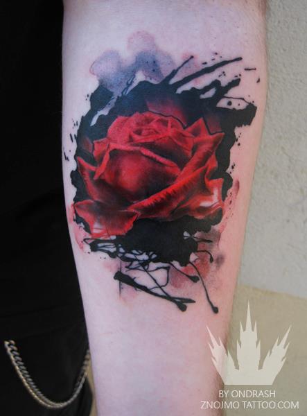 443x600 An Abstract Watercolor Tattoo Of A Red Rose Flower By Tattoo - Watercolor Tattoo Painting