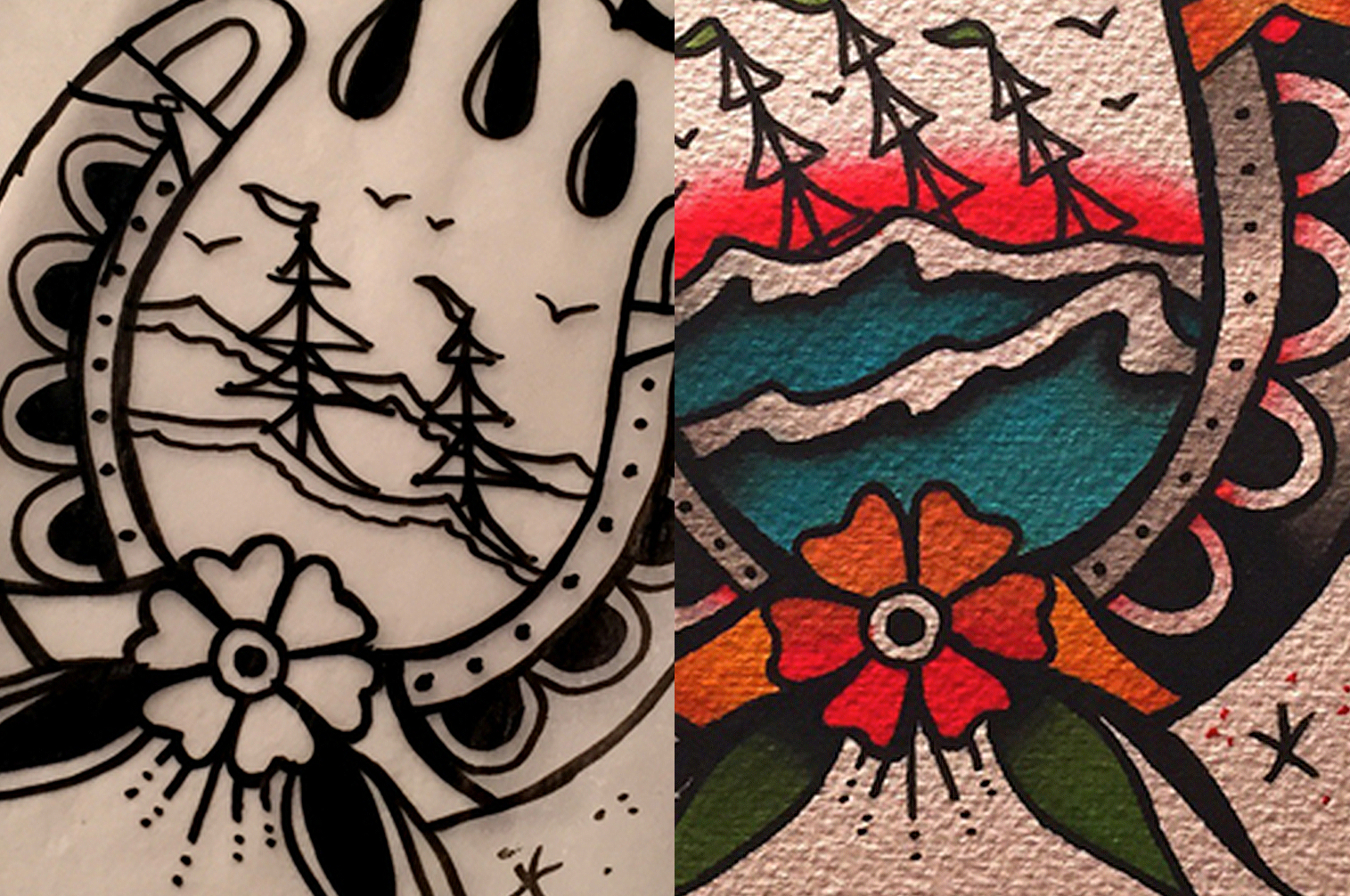 1515x1006 How To Paint Traditional Tattoo Flash Enlighten Creative Studio - Watercolor Tattoo Painting