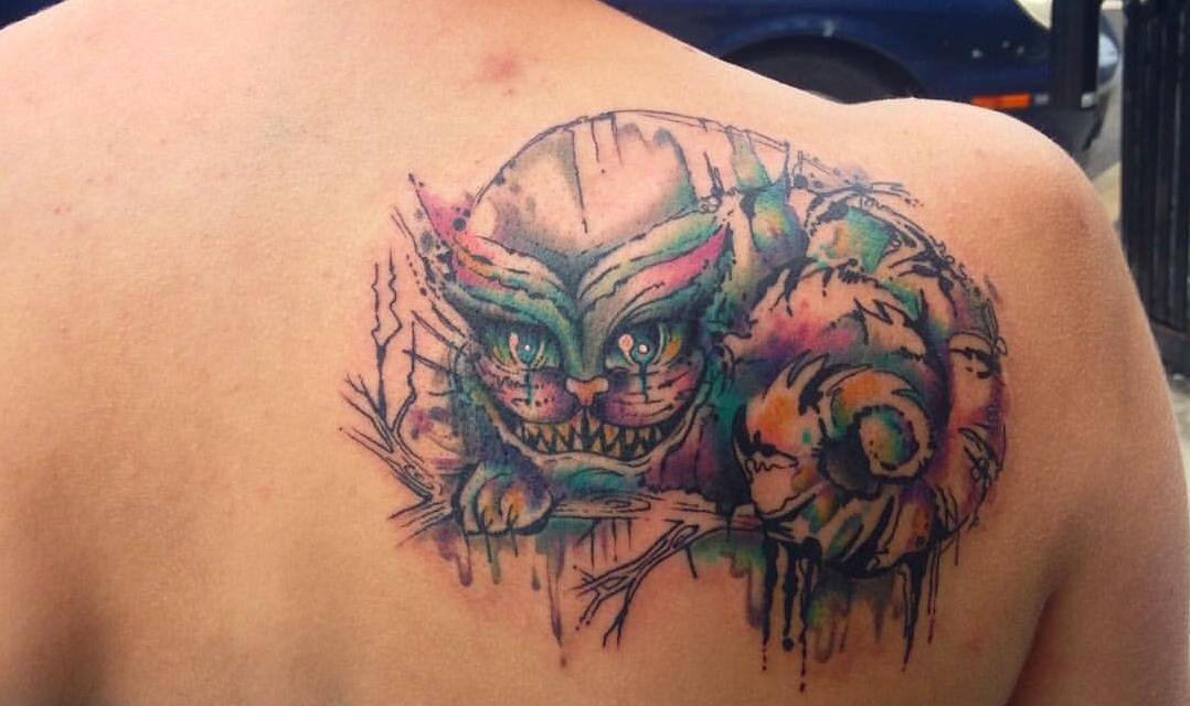 1078x640 Cheshire Cat By Lauren Toohey Of Wyld Chyld - Watercolor Tattoo Pittsburgh