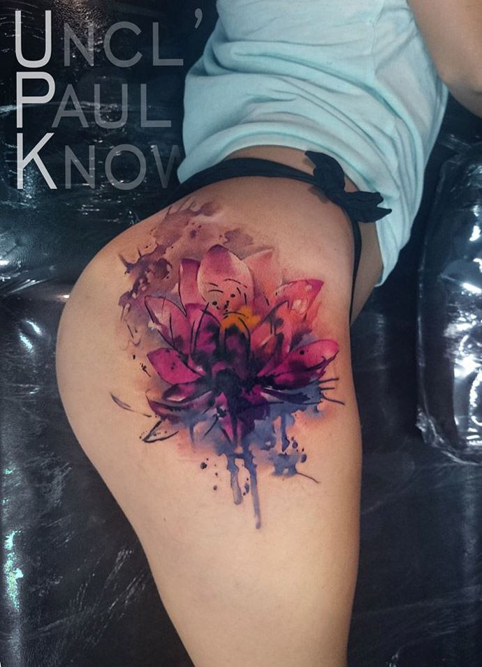 690x956 Watercolor Tattoo Lotus Flower On Girls Hip Best Watercolor - Watercolor Tattoos For Women