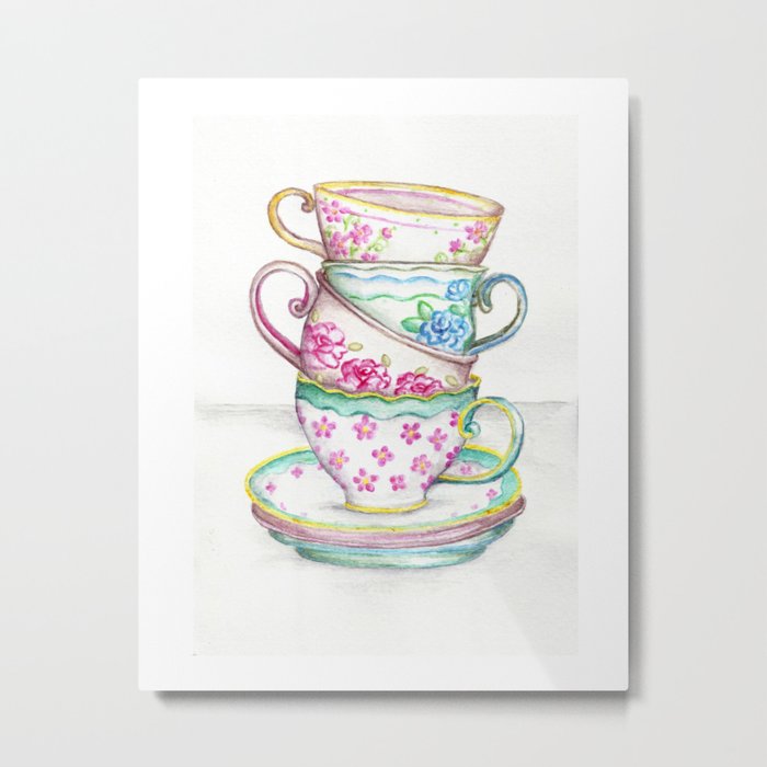 700x700 Tea Cup Art Kitchen Watercolor Painting Drawing Metal Print By - Watercolor Tea Cup