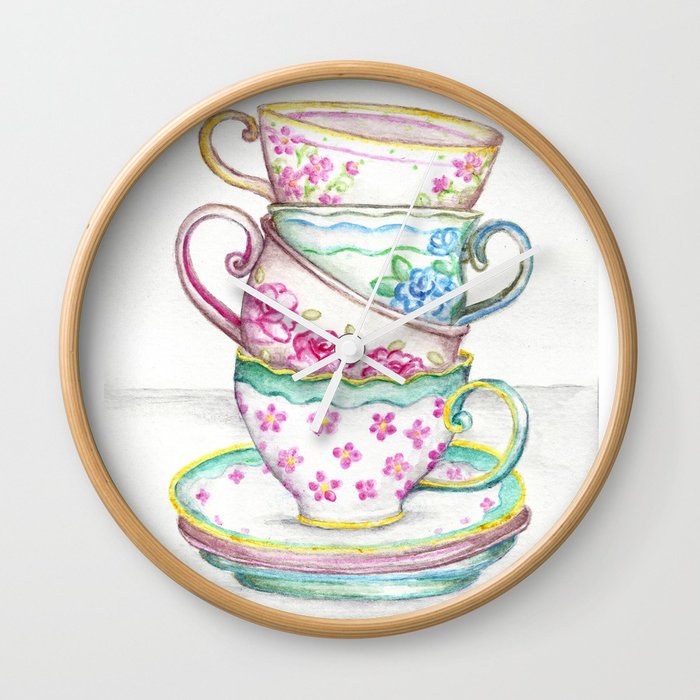 700x700 Tea Cup Art Kitchen Watercolor Painting Drawing Wall Clock By - Watercolor Tea Cup