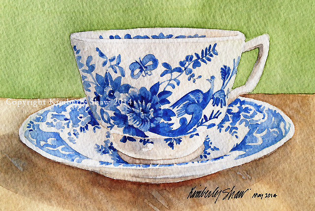 640x428 Blue And White Teacup Watercolor Having Fun Friday Nights - Watercolor Tea Cup