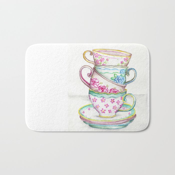 700x700 Tea Cup Art Kitchen Watercolor Painting Drawing Bath Mat By - Watercolor Teacup
