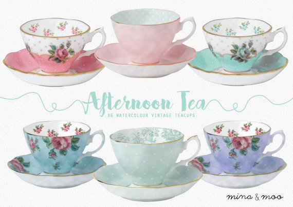 570x403 Teacup Clipart Watercolor Clipart Tea Clipart Teacup Etsy - Watercolor Teacup