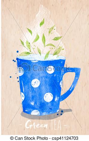 297x470 Teacup Green Tea Kraft. Watercolor Teacup With Green Tea Drawing - Watercolor Teacup