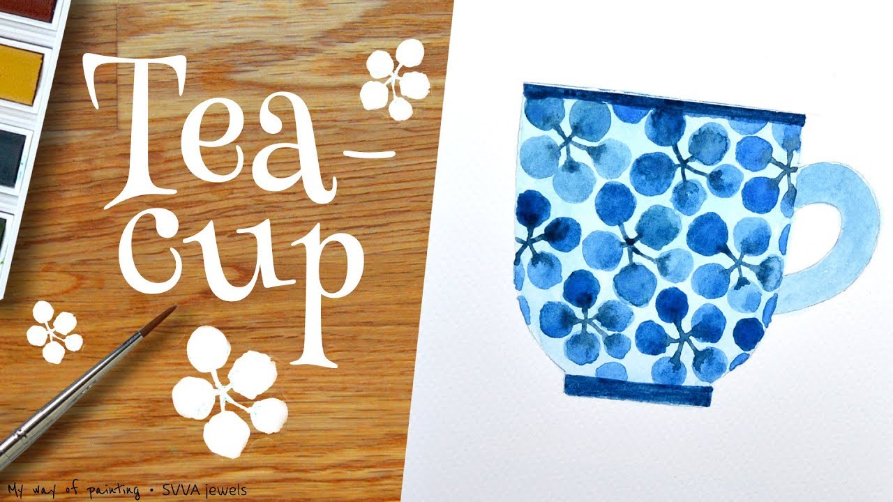 1280x720 Teacup With Blue Floral Pattern In Watercolor - Watercolor Teacup