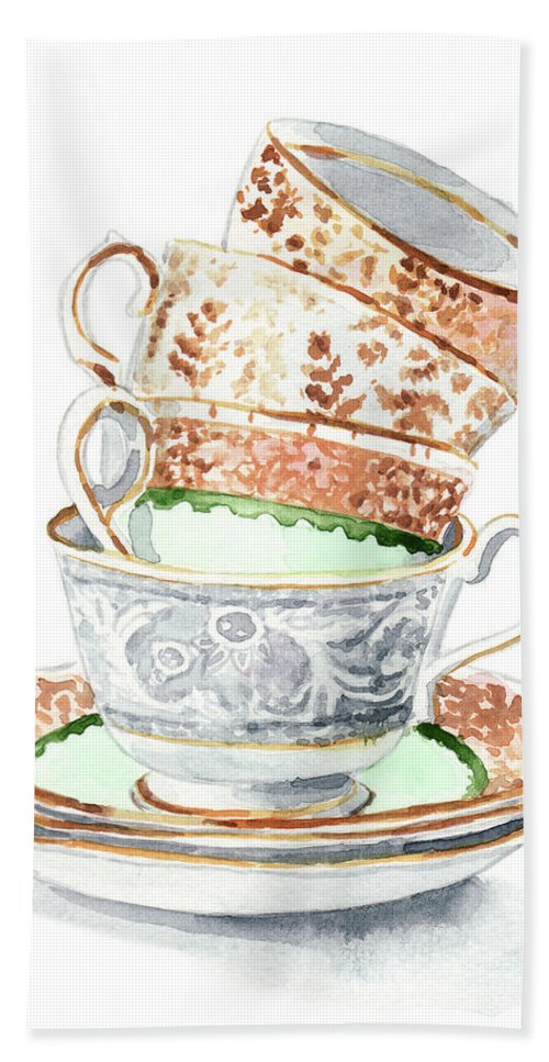 500x967 Teacups Collection Antique Watercolor Painting - Watercolor Teacup