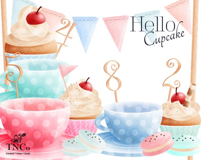 642x514 Watercolor Clip Art Teacup Clip Art Watercolour Cupcakes Etsy - Watercolor Teacup