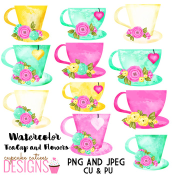 350x350 Watercolor Tea Cup With Flowers - Watercolor Teacup