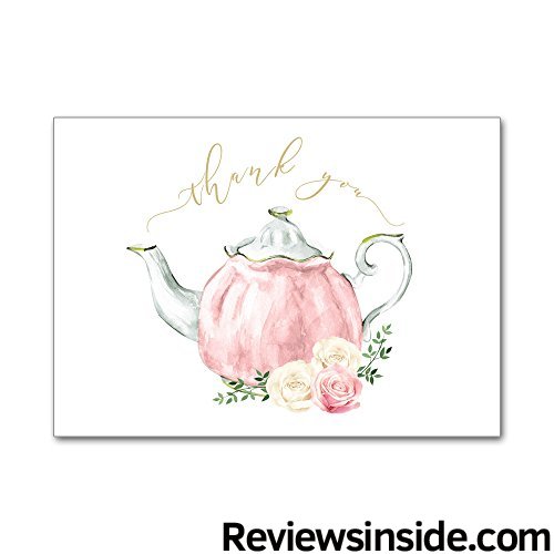 500x500 Set Of 12 Thank You Notes And Envelopes Bridal Shower Wedding - Watercolor Teapot