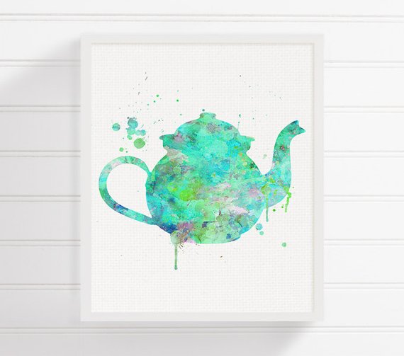 570x503 Turquoise Teapot Painting Watercolor Teapot Teapot Etsy - Watercolor Teapot