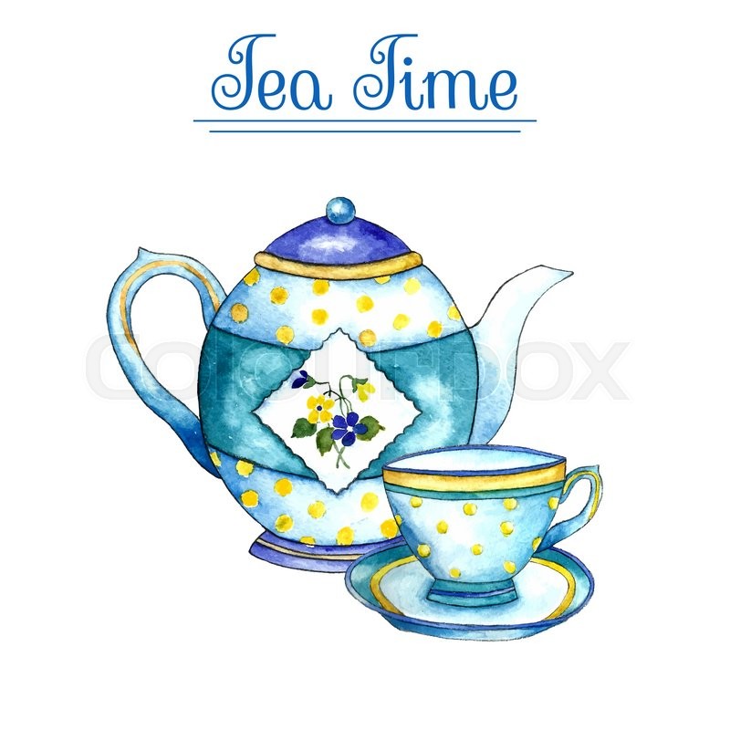 800x800 Watercolor Teapot And Cup On The White Backgrounds. Vector - Watercolor Teapot