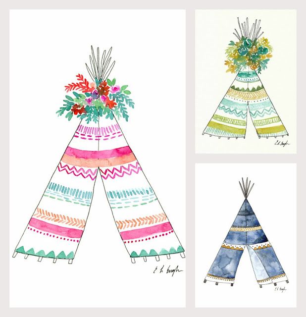 618x640 Original Watercolor Teepee Illustrations By Elise Engh My Art - Watercolor Teepee