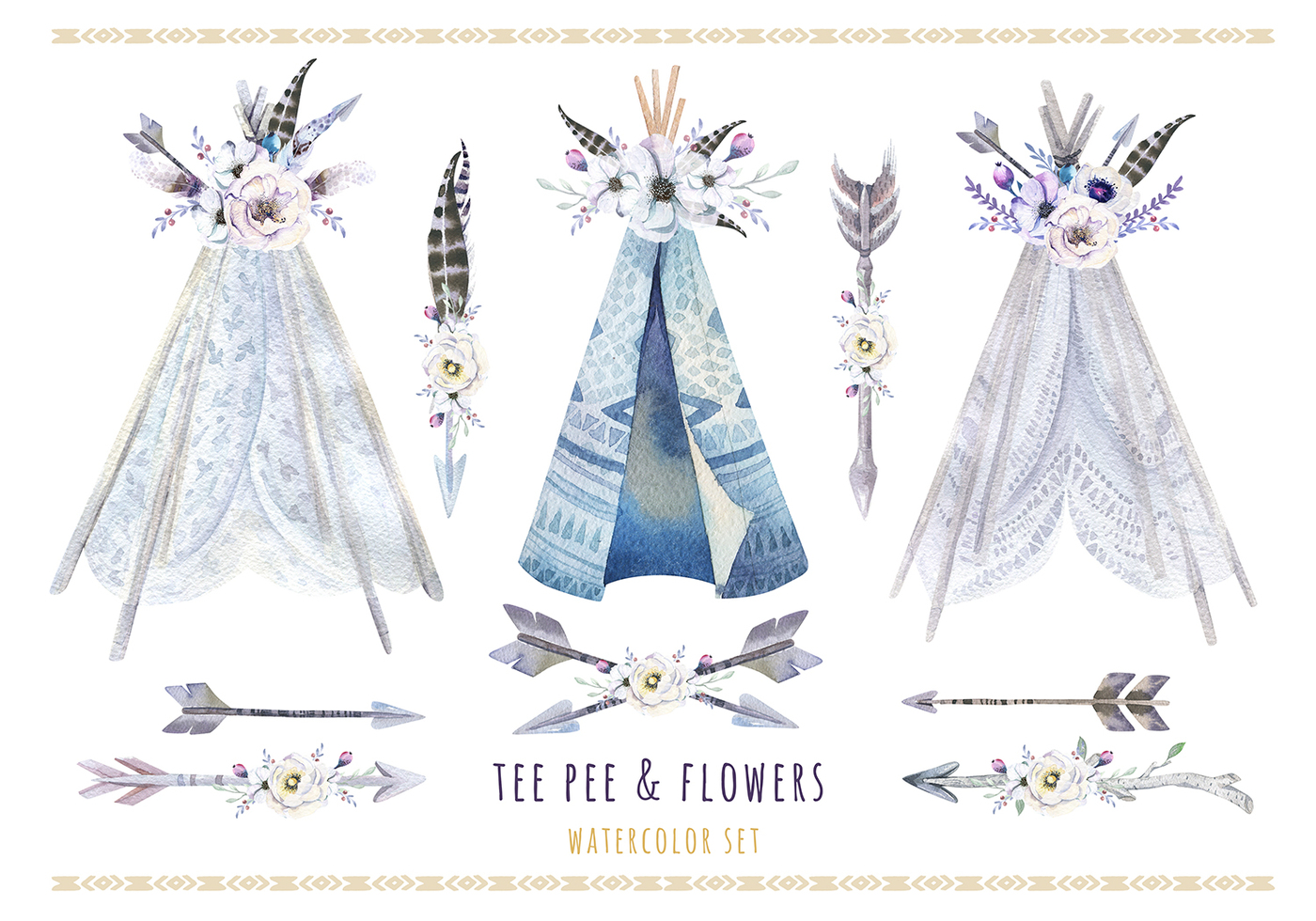 1400x980 Watercolor Bohemian Teepee Amp Pattern By Peace Shop - Watercolor Teepee