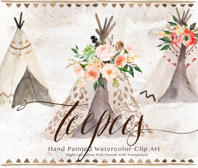 642x544 Watercolor Teepee Clip Artweddingclip Art Etsy - Watercolor Teepee