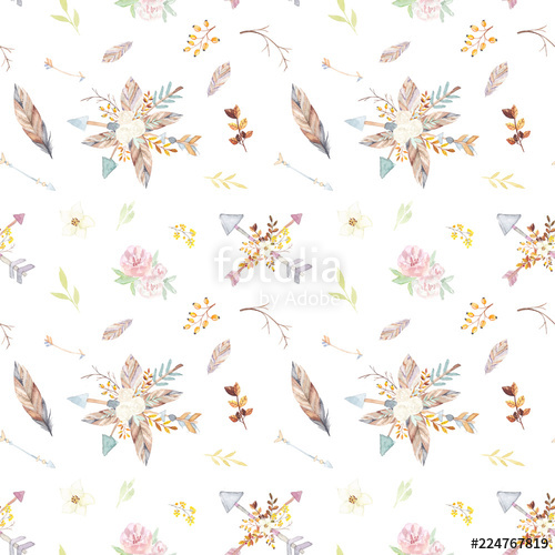 500x500 Watercolor Teepee Floral Pattern. Stock Photo And Royalty Free - Watercolor Teepee